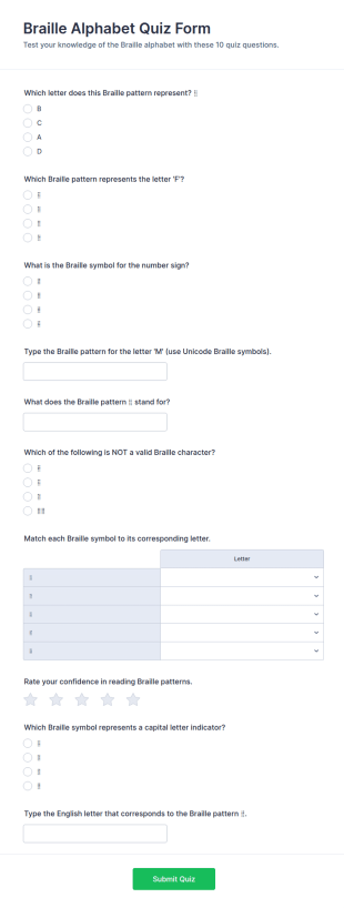 Braille Alphabet Quiz Form Template