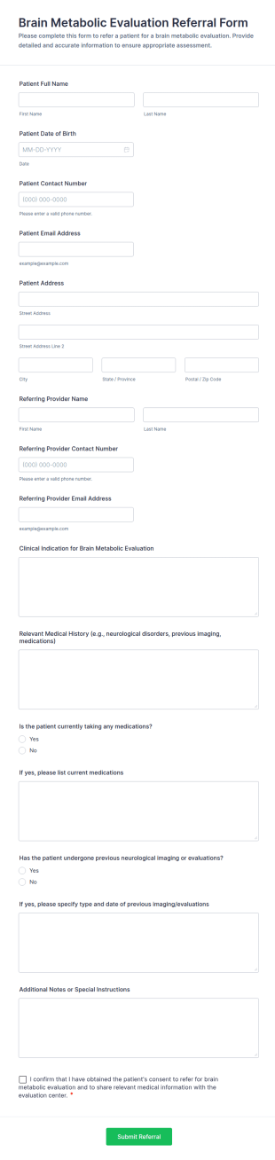 Brain Metabolic Evaluation Referral Form Template