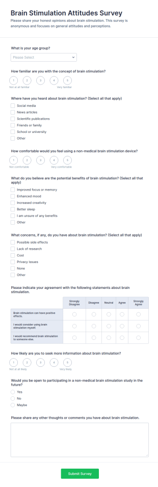 Brain Stimulation Attitudes Survey Form Template