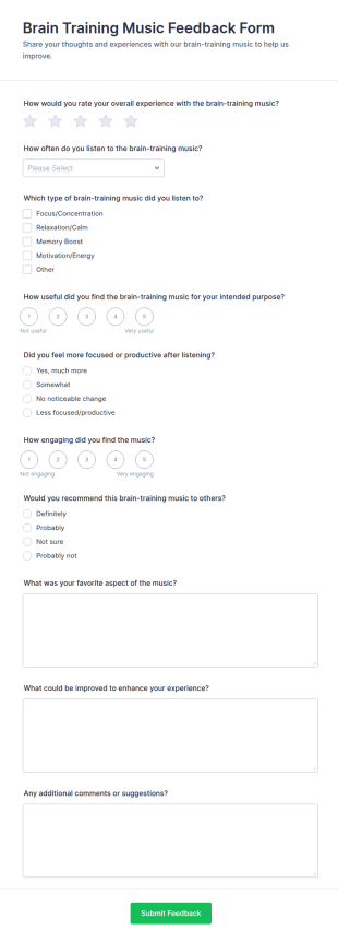 Brain Training Music Feedback Form Template