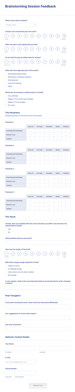 Brainstorming Feedback Form Template