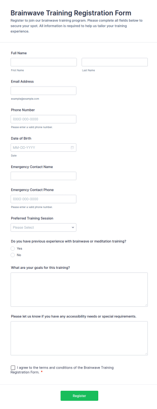 Brainwave Training Registration Form Template