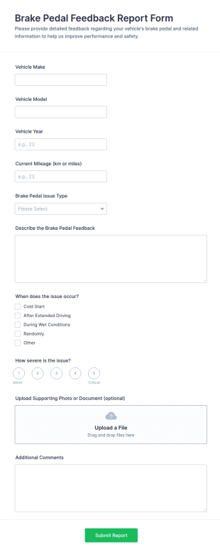Brake Pedal Feedback Report Form Template