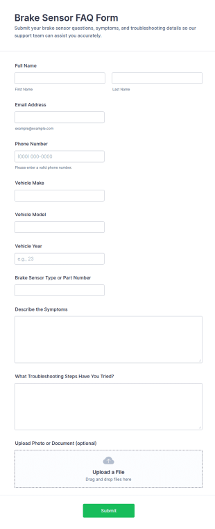 Brake Sensor FAQ Form Template