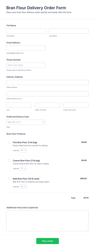 Bran Flour Delivery Order Form Template