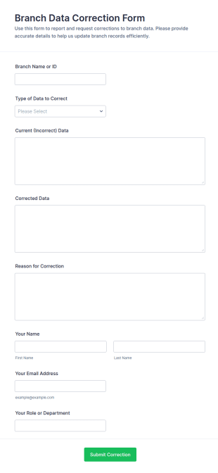 Branch Data Correction Form Template