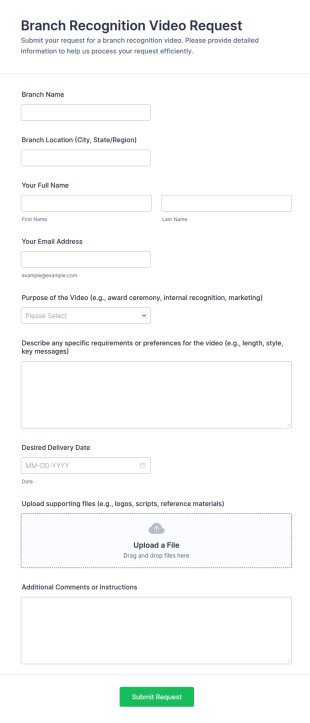 Branch Recognition Video Request Form Template