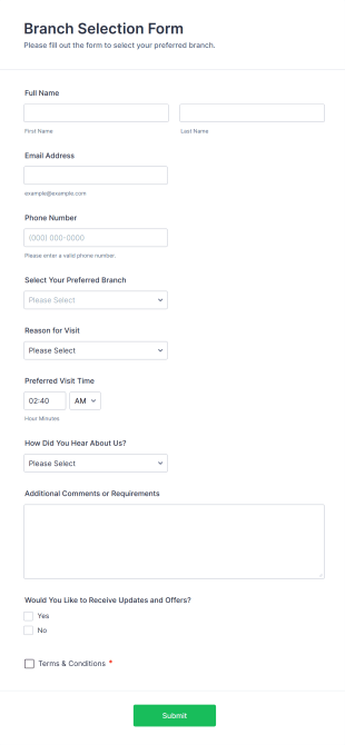 Branch Selection Form Template
