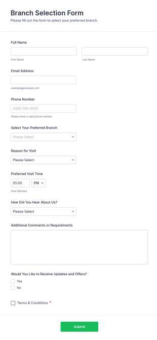 Branch Selection Form Template