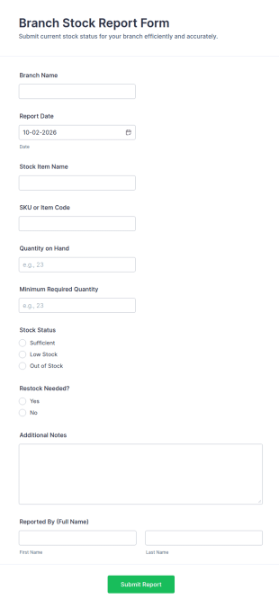 Branch Stock Report Form Template