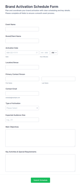 Brand Activation Schedule Form Template