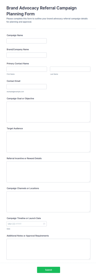 Brand Advocacy Referral Campaign Planning Form Template