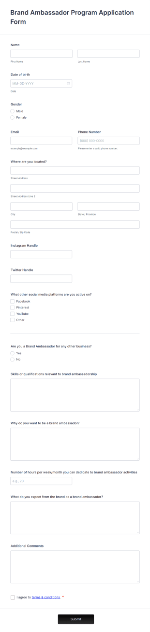 Brand Ambassador Program Template Form Template