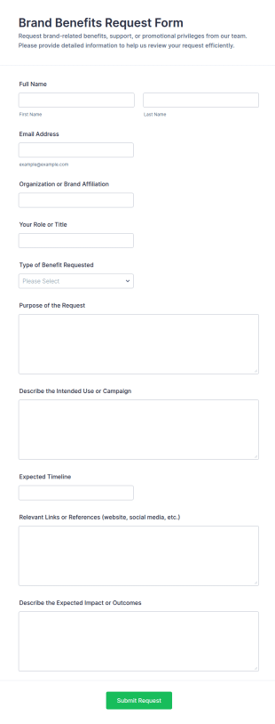 Brand Benefits Request Form Template