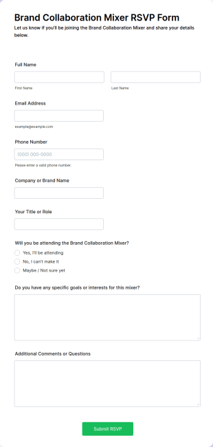 Brand Collaboration Mixer RSVP Form Template