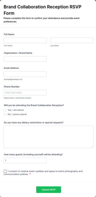 Brand Collaboration Reception RSVP Form Template