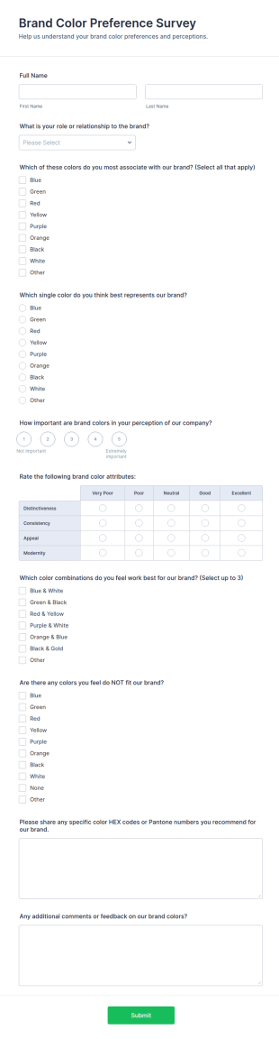 Brand Color Preference Survey Form Template
