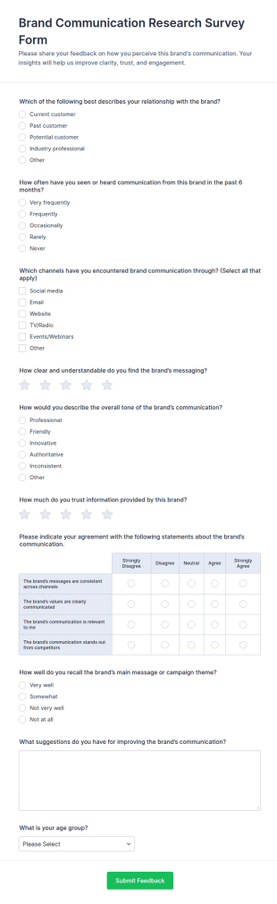 Brand Communication Research Survey Form Template