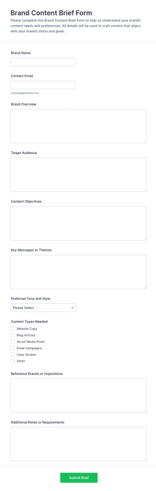 Brand Content Brief Form Template