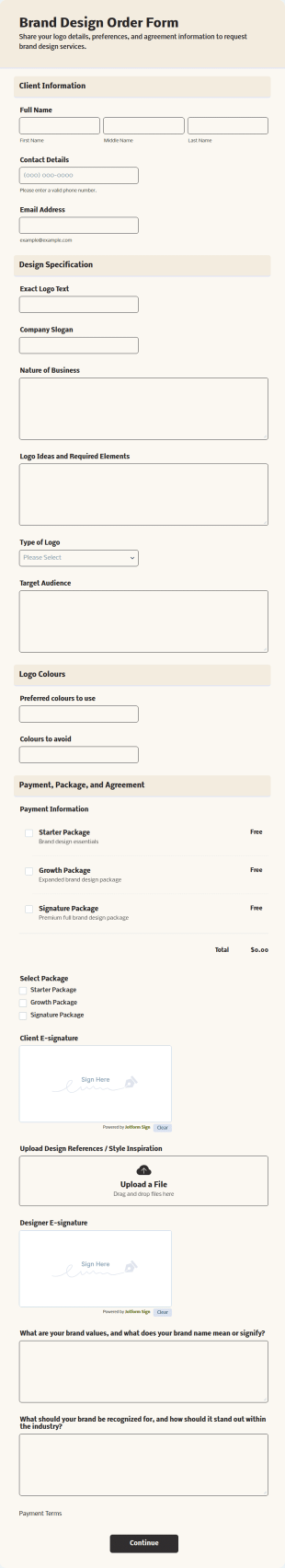 Brand Design Order Form Template