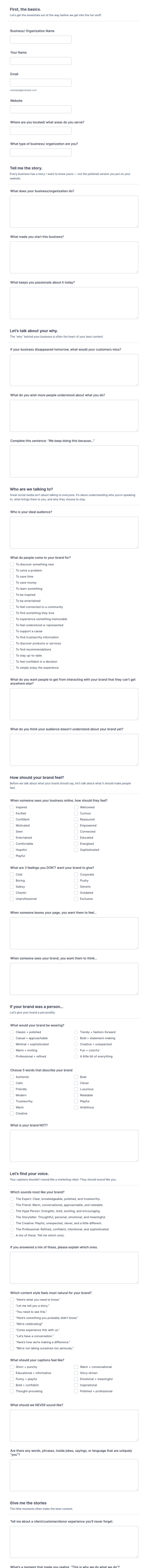 Brand Discovery Questionnaire Form Template