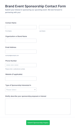 Brand Event Sponsorship Contact Form Template