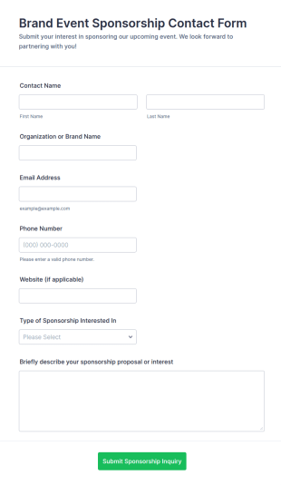 Brand Event Sponsorship Contact Form Template