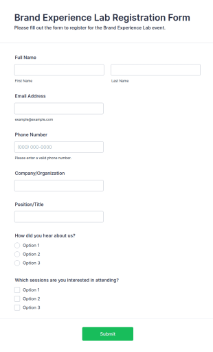 Brand Experience Lab Registration Form Template
