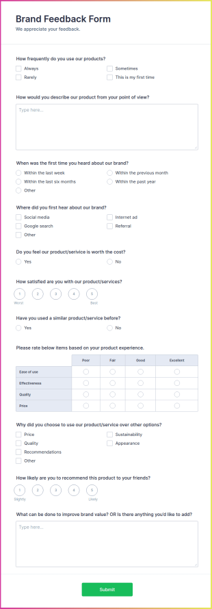 Brand Feedback Form Template