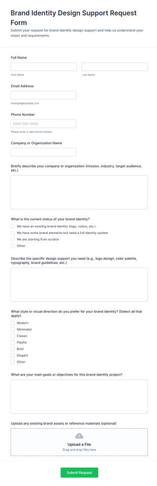 Brand Identity Design Support Request Form Template