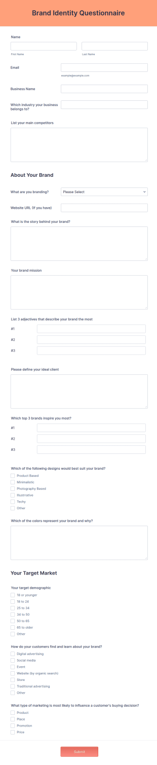 Brand Identity Questionnaire Form Template