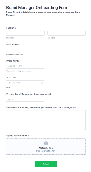 Brand Manager Onboarding Form Template