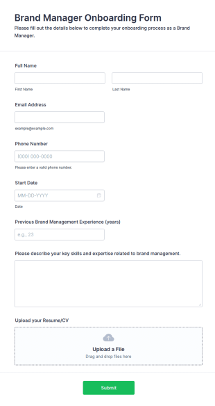 Brand Manager Onboarding Form Template