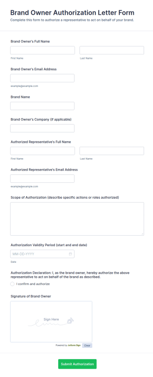 Brand Owner Authorization Letter Form Template
