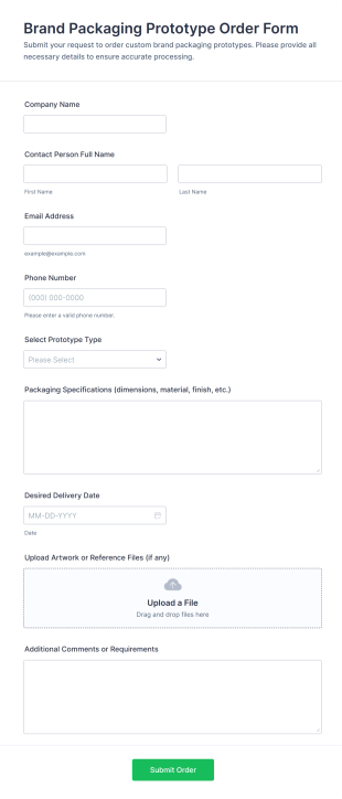 Brand Packaging Prototype Order Form Template