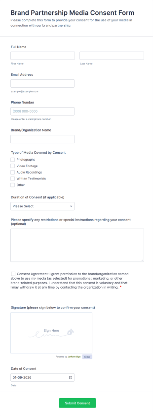 Brand Partnership Media Consent Form Template