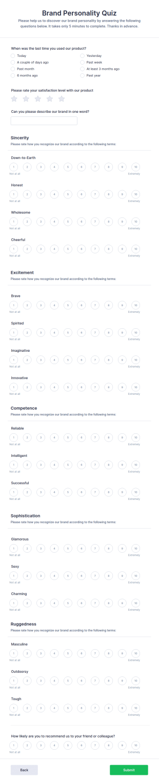 Brand Personality Quiz Form Template