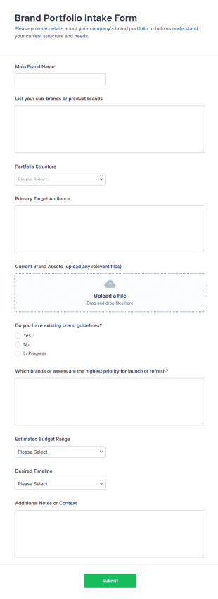 Brand Portfolio Intake Form Template