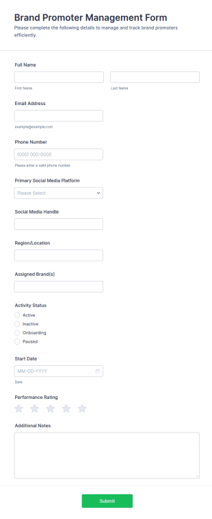 Brand Promoter Management Form Template