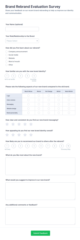 Brand Rebrand Evaluation Survey Form Template