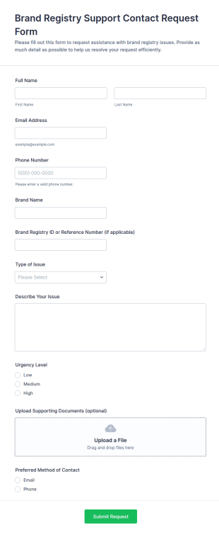 Brand Registry Support Contact Request Form Template