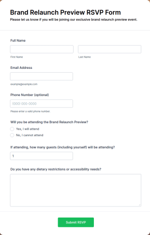 Brand Relaunch Preview RSVP Form Template