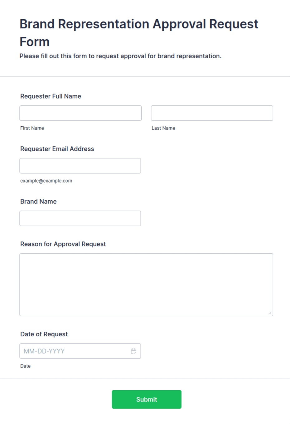 Brand Representation Approval Request Form Template | Jotform