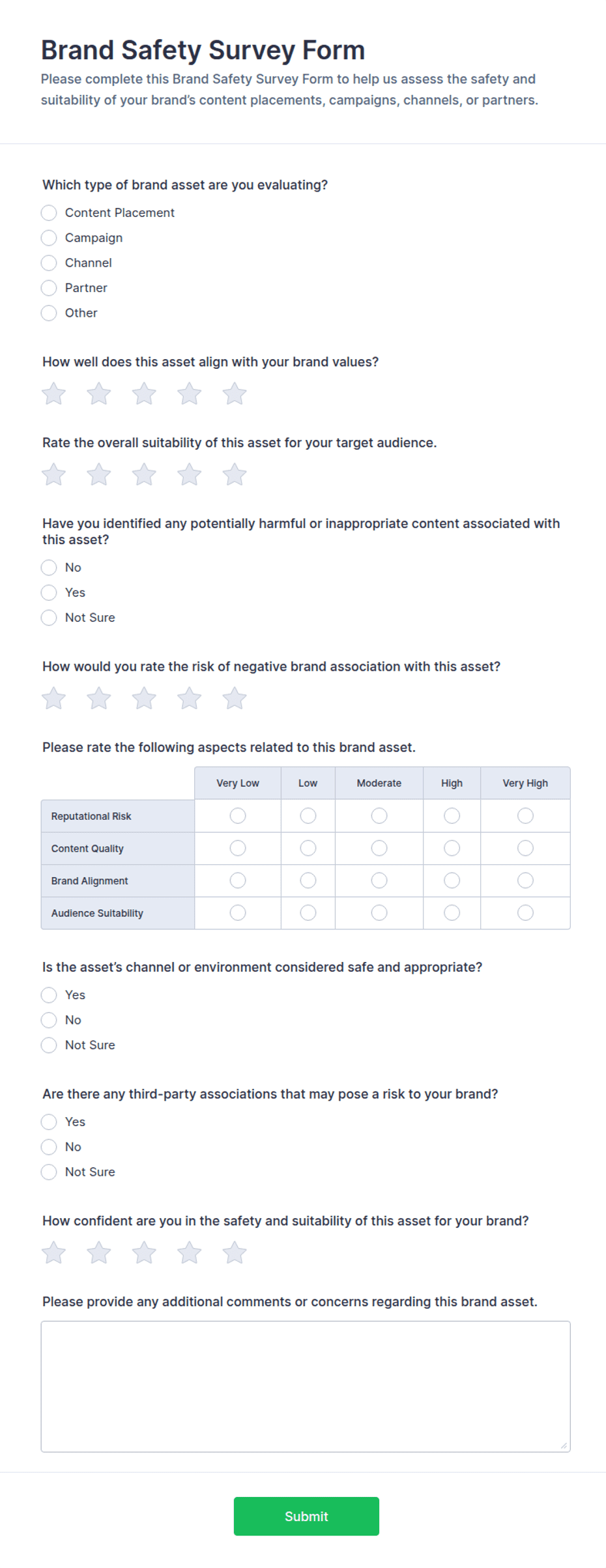 Brand Safety Survey Form Template | Jotform