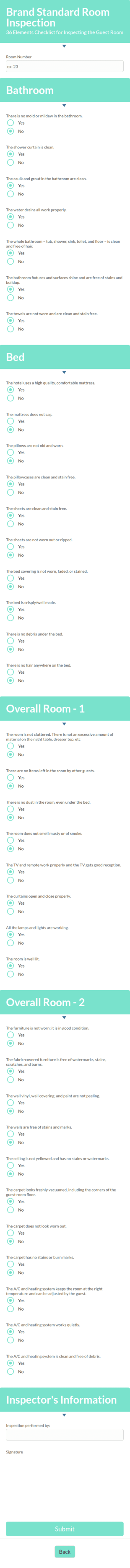 Brand Standard Room Inspection Form Template