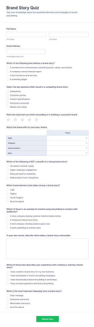Brand Story Quiz Form Template