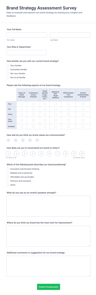 Brand Strategy Assessment Survey Form Template