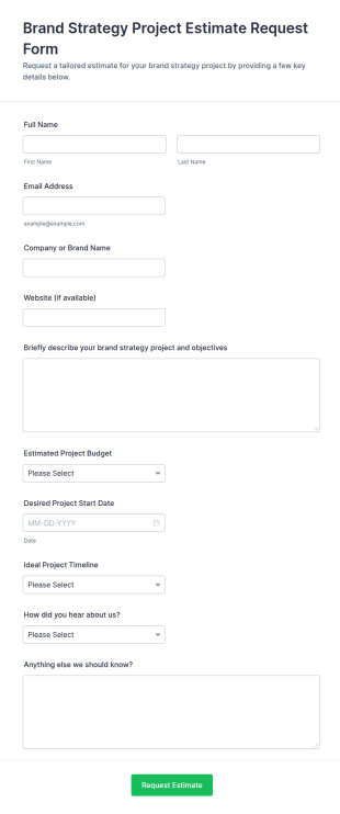 Brand Strategy Project Estimate Request Form Template