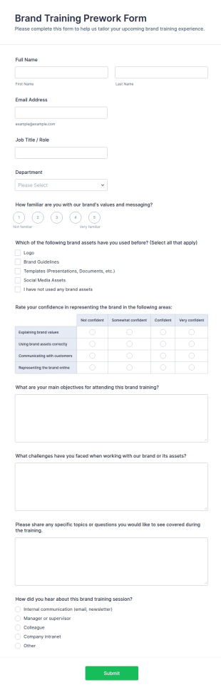Brand Training Prework Form Template