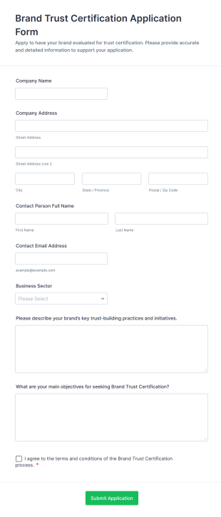 Brand Trust Certification Application Form Form Template